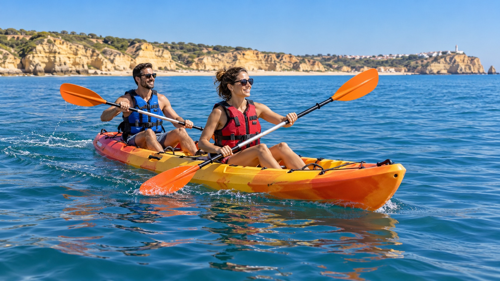 Dos personas navegando en kayak