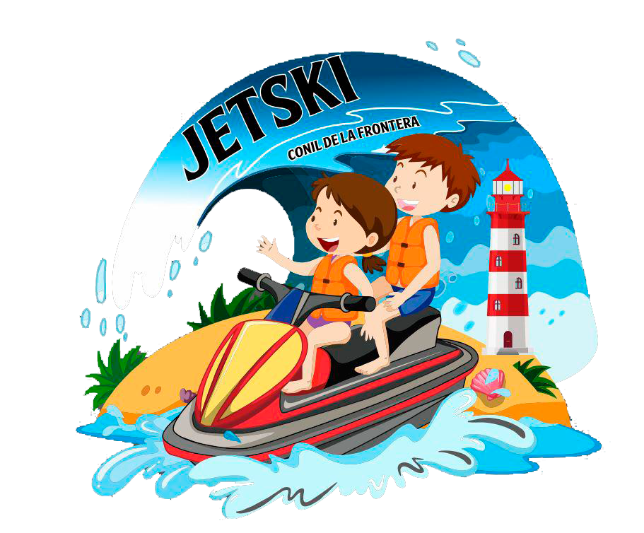 Logo original de Jet Ski Conil: dos niños en una moto de agua